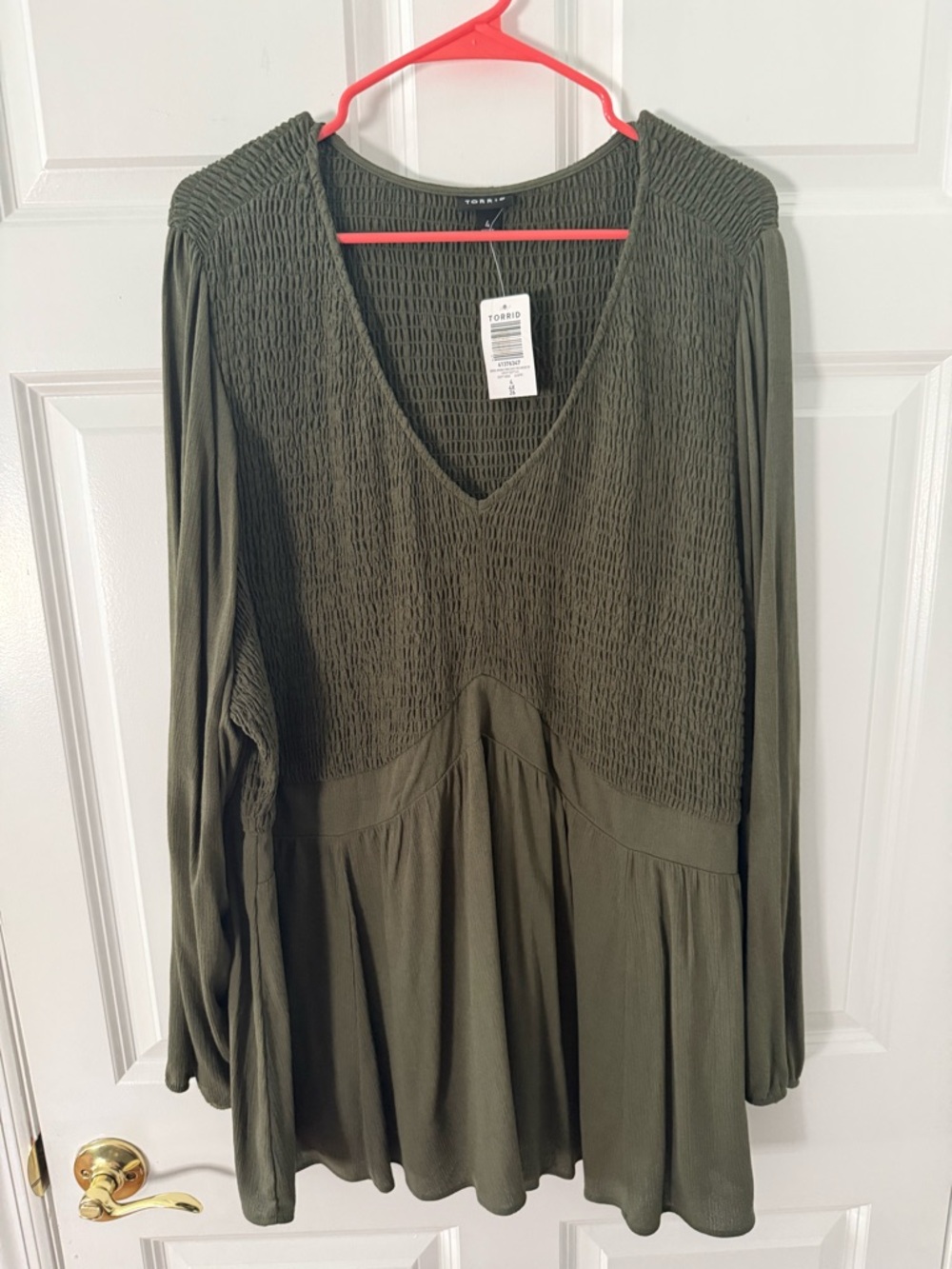 Torrid Olive Green Smocked V-Neck Peplum Blouse